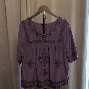 Lucky Brand Deep Purple Embroidered Blouse